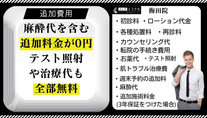 メンズエミナル梅田追加費用