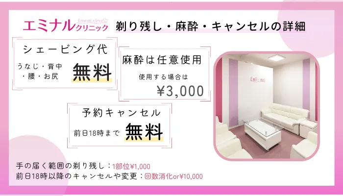 エミナルクリニック剃り残し・麻酔・キャンセル