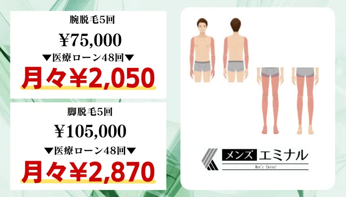 メンズエミナル比較料金腕・脚