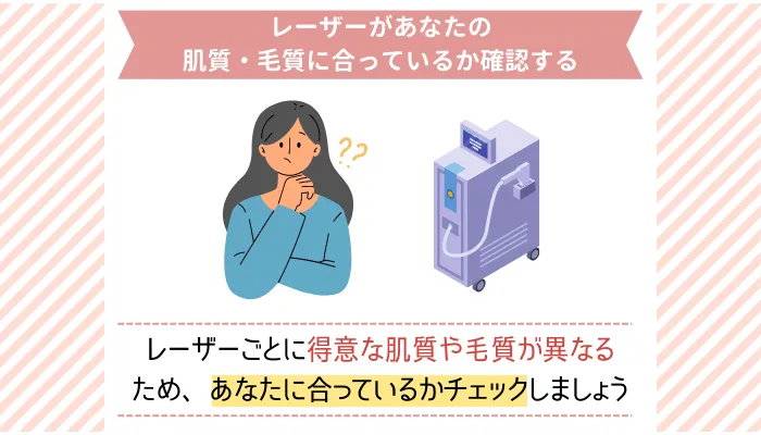 レーザーがあなたの肌質・毛質に合っているか確認する