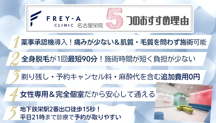 フレイアクリニック名古屋栄5つのおすすめ理由