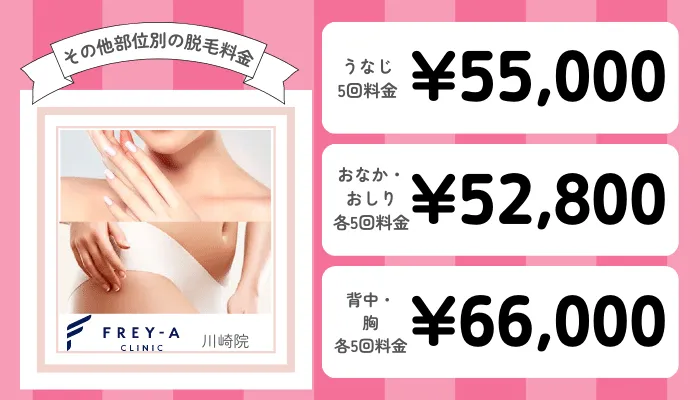 フレイアクリニック川崎その他部位別の脱毛料金