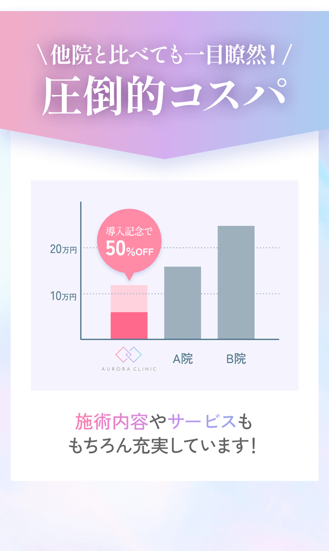 他院と比べても一目瞭然!圧倒的コスパ 施術内容やサービスももちろん充実しています！