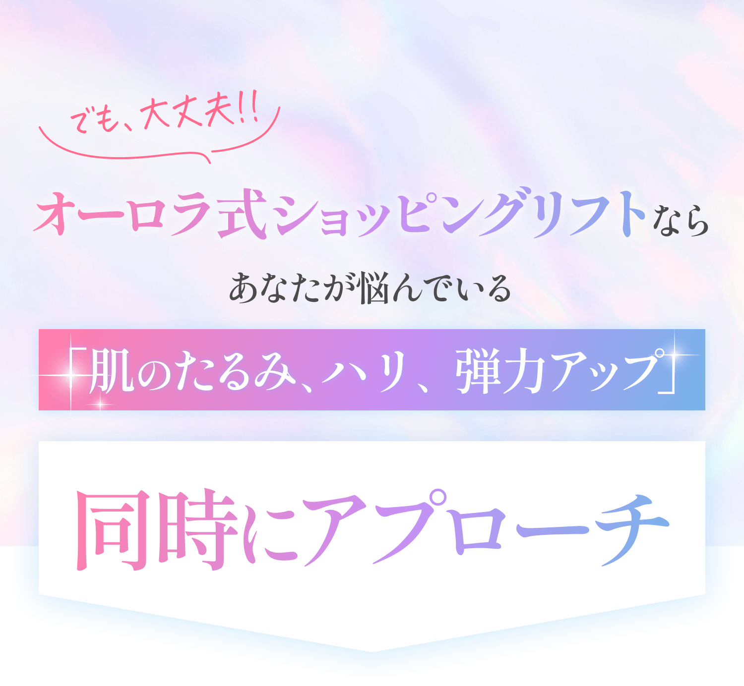 でも大丈夫！オーロラ式ショッピングリフトならあなたが悩んでいる「「肌のたるみ、ハリ、弾力アップ」同時アプローチ