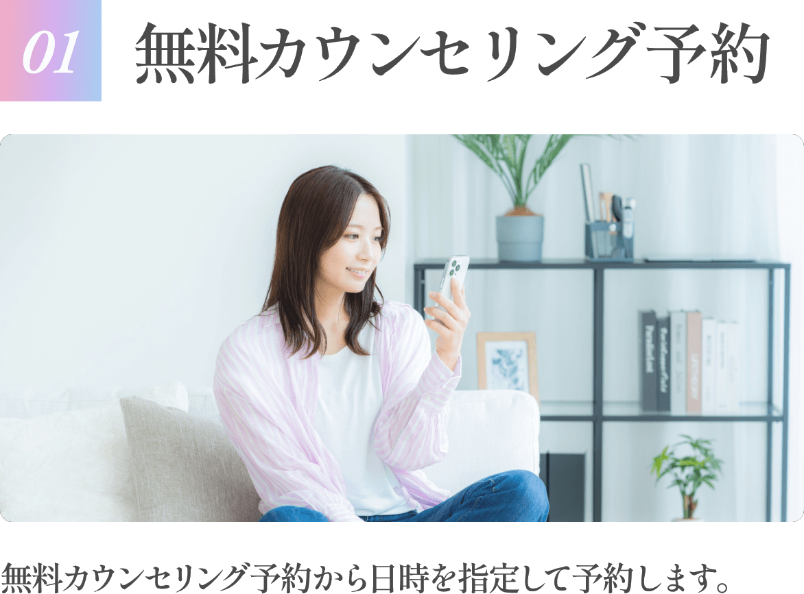 【01無料カウンセリング】無料カウンセリング予約から日時を指定して予約します。